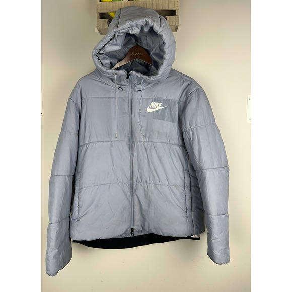 Nike‎ Jacket Womens Large Glacier Grey Syn Fill Quilted Hooded Coat 869258-023 - Picture 1 of 9